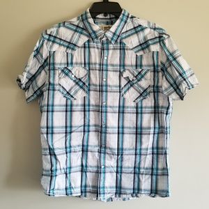 Pearl snap button down shirt.